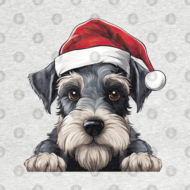 Christmas Peeking Miniature Schnauzer Dog by Chromatic Fusion Studio